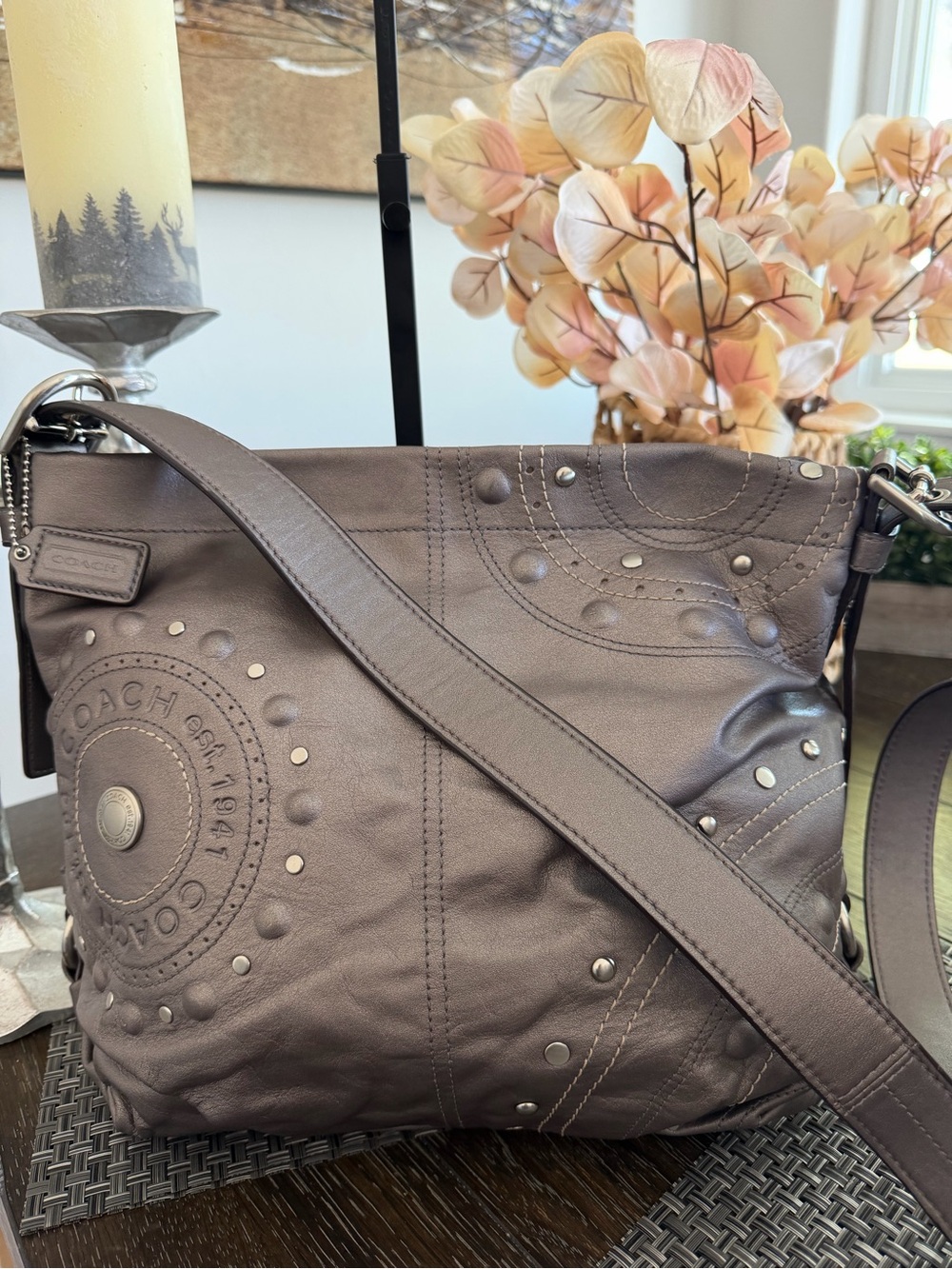 COACH Madison Studded Leather Shoulder Bag F16178 in Pewter